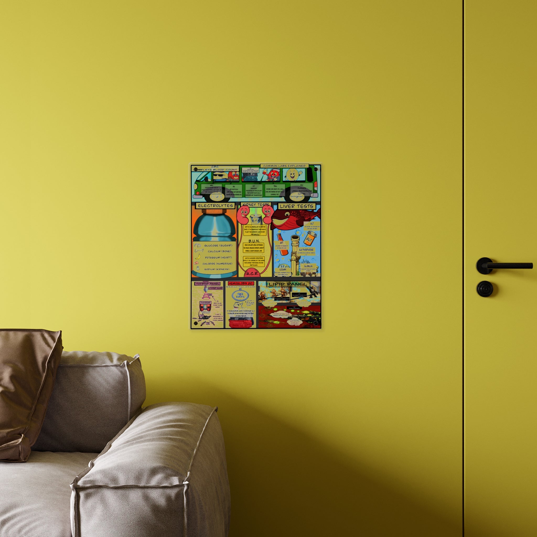 Common Lab Values Acrylic Wall Art Panel for Patient Education in Clinics and Hospitals